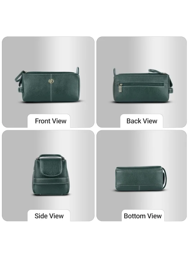 HAMMONDS FLYCATCHER  Genuine Leather Toiletry Bag for Men and Women - Travel Organizer Pouch, Shaving Kit Bag for Men, Cosmetic Organizer Bag, Toiletry Pouch for Men with Multiple Pockets -TC4005  Green  | Best Price UAE